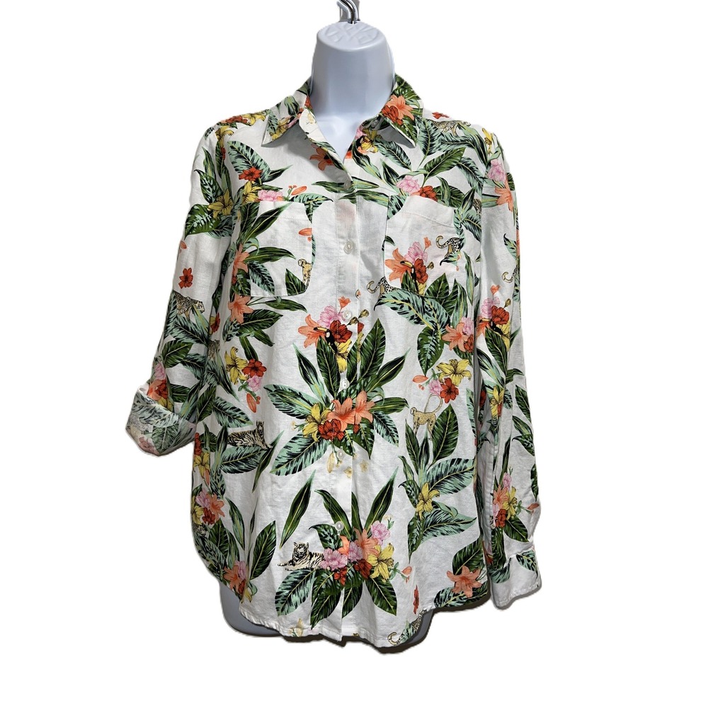 Tropical Resortwear Charter Club Lux Linen/Cotton Floral Button Shirt Women S